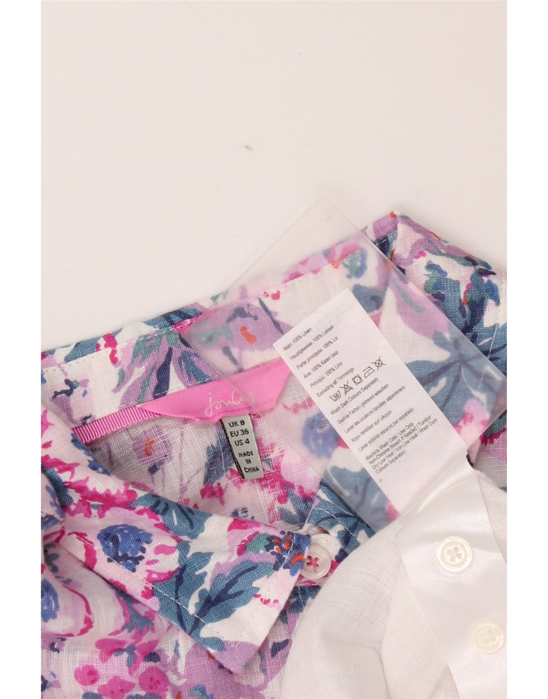 Joules Womens Oversized Shirt UK 8 Small White Floral Linen