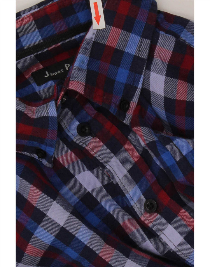 James Pringle Mens Flannel Shirt Large Navy Blue Check Polyester