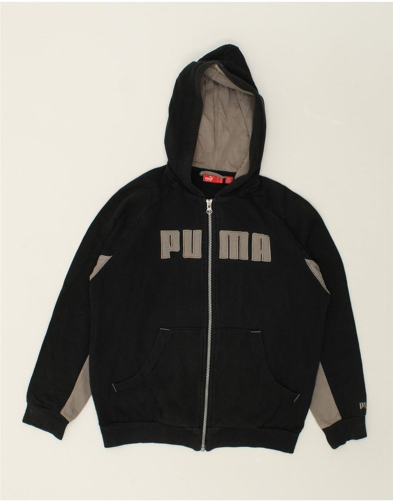 PUMA Boys Graphic Zip Hoodie Sweater 11-12 Years Large Black Colourblock Vintage Puma and Second-Hand Puma from Messina Hembry 