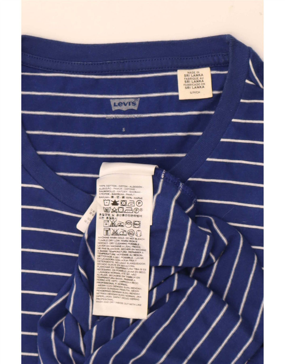 Levi's Mens T-Shirt Top Small Navy Blue Pinstripe Cotton
