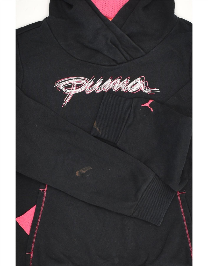 PUMA Girls Graphic Hoodie Jumper 11-12 Years  Black Cotton | Vintage Puma | Thrift | Second-Hand Puma | Used Clothing | Messina Hembry 