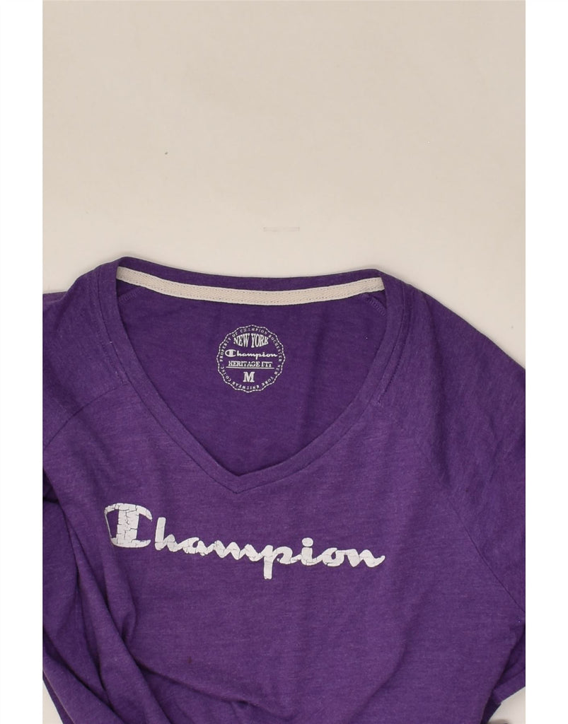 CHAMPION Womens Graphic Top Long Sleeve UK 14 Medium Purple Cotton | Vintage Champion | Thrift | Second-Hand Champion | Used Clothing | Messina Hembry 