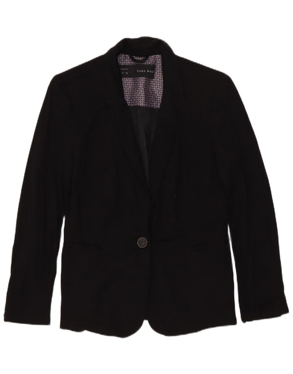 Zara Womens 1 Button Blazer Jacket UK 10 Small Black Viscose