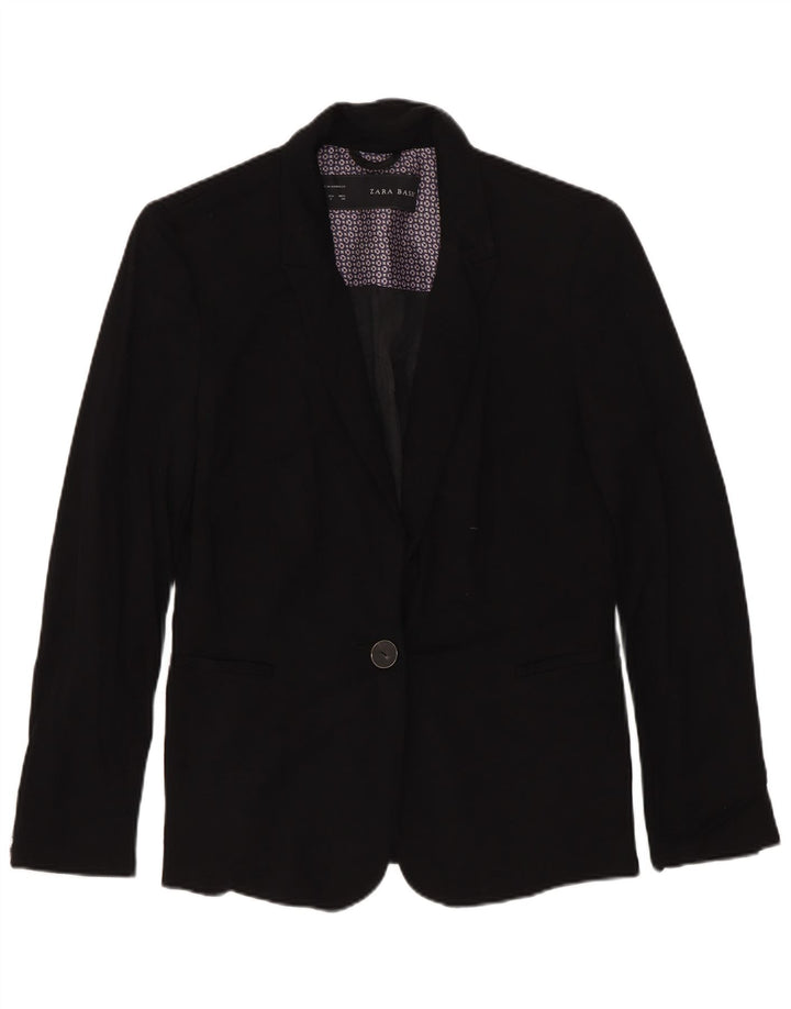 Zara Womens 1 Button Blazer Jacket UK 10 Small Black Viscose