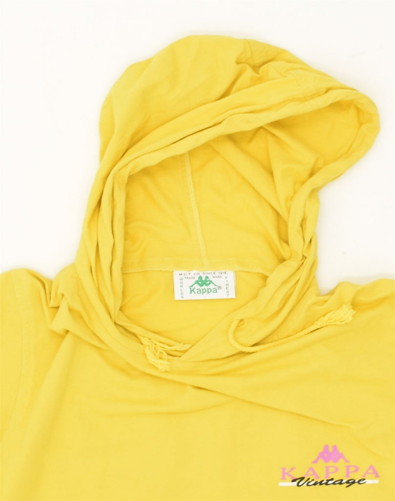 KAPPA Womens Hooded Graphic T-Shirt Top UK 10 Small Yellow Cotton | Vintage Kappa | Thrift | Second-Hand Kappa | Used Clothing | Messina Hembry 