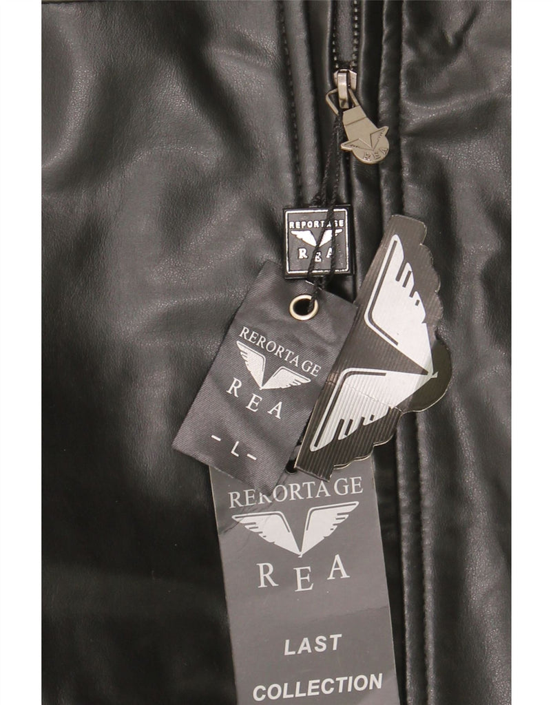 REPORTAGE Mens Faux Leather Bomber Jacket UK 40 Large Black Vintage Reportage and Second-Hand Reportage from Messina Hembry 