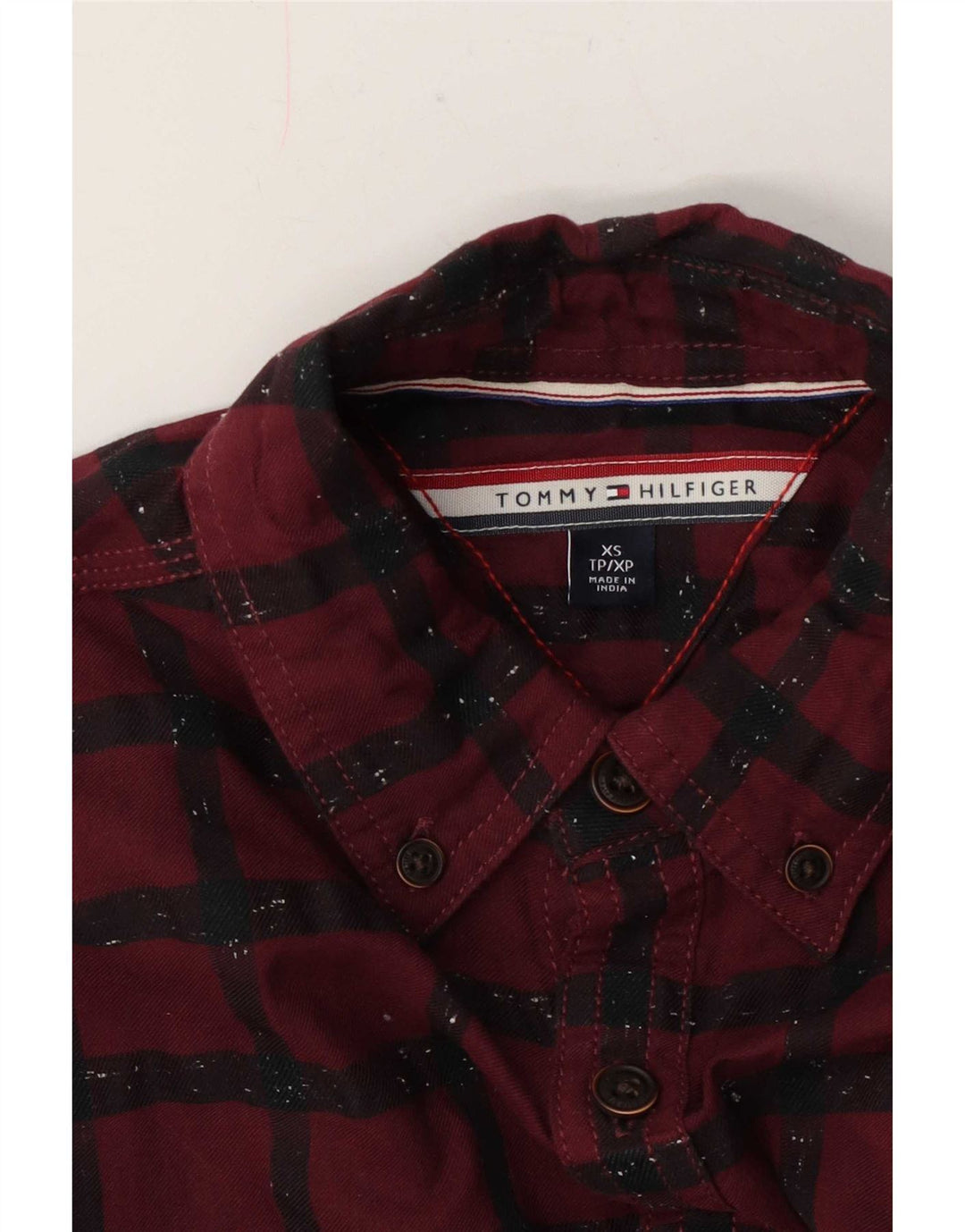 Tommy Hilfiger Mens Flannel Shirt XS Burgundy Check