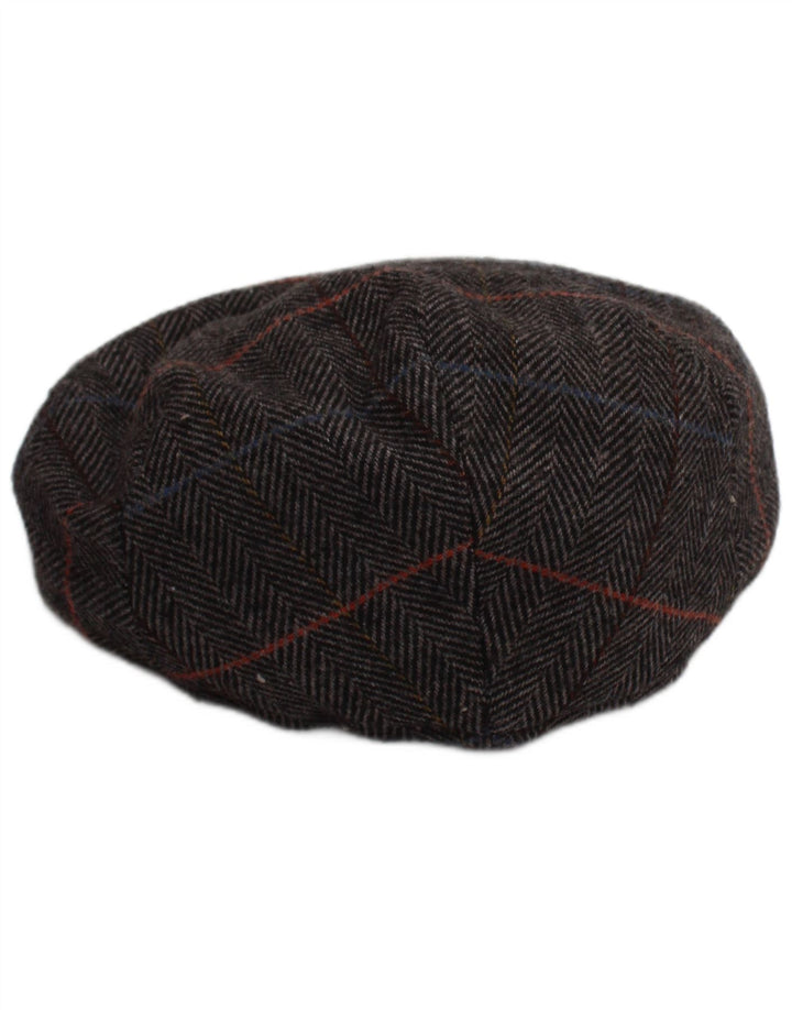 Vintage Mens Flat Cap Large Grey Herringbone Wool Classic