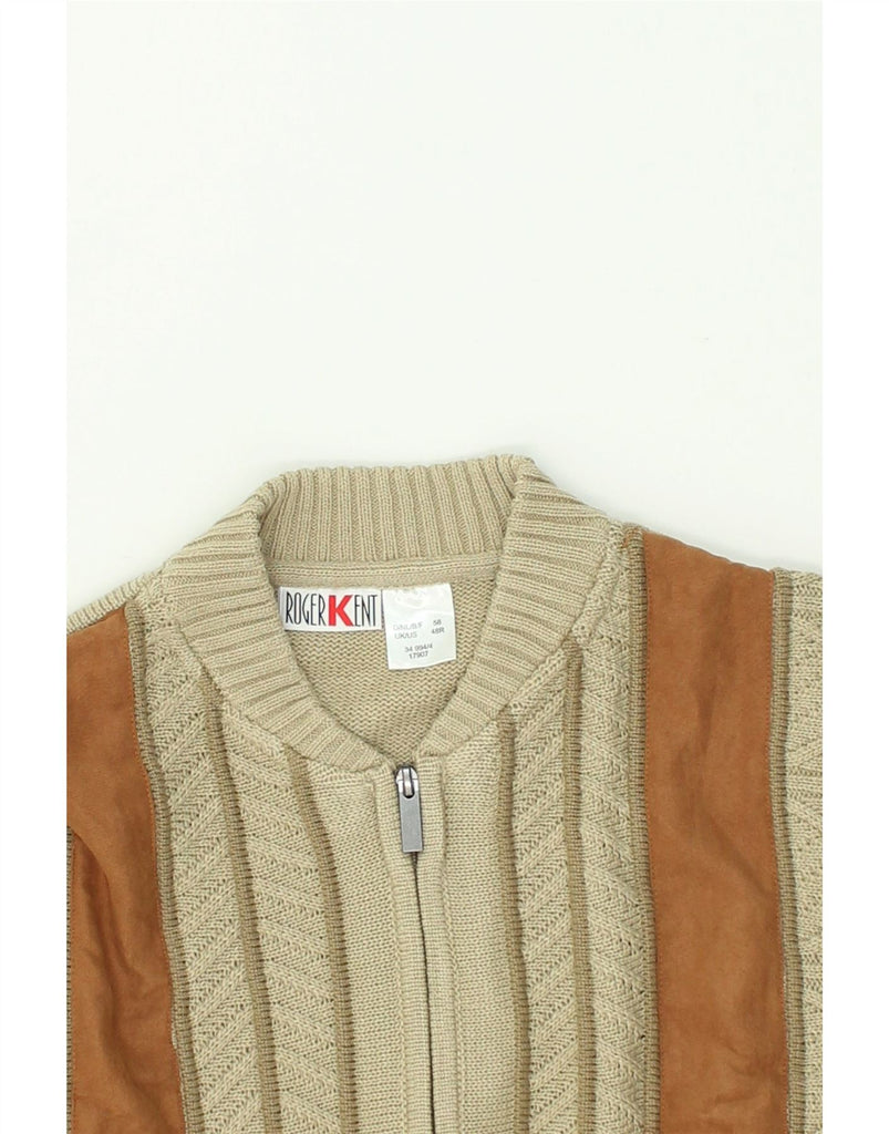 VINTAGE Mens Cardigan Sweater UK 48 2XL Beige Polyester | Vintage Vintage | Thrift | Second-Hand Vintage | Used Clothing | Messina Hembry 