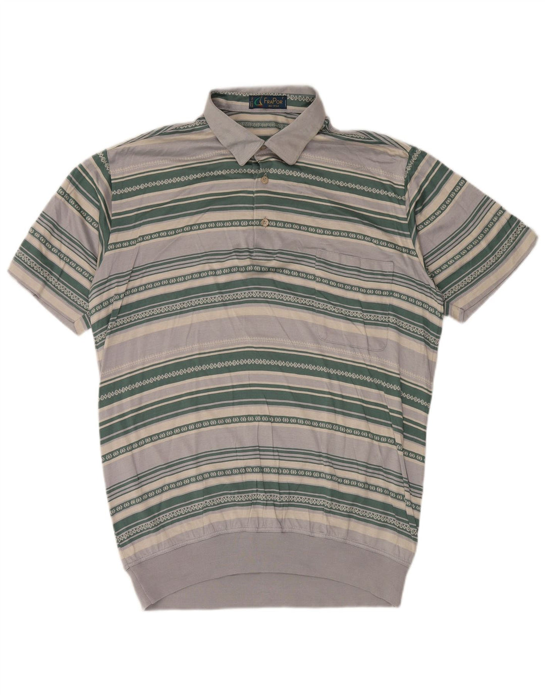 FraPor Mens Polo Shirt Large Grey Striped Cotton