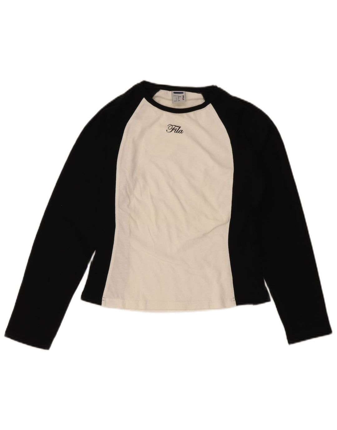 FILA Womens Crop Top Long Sleeve IT 40/42 Small Black Colourblock Cotton