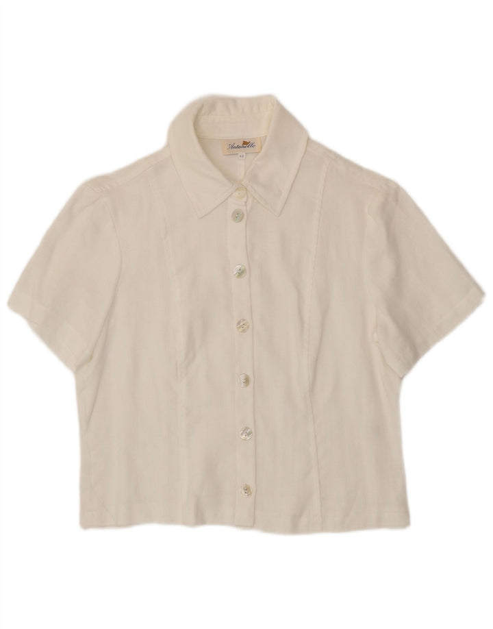Antonelle Womens Short Sleeve Shirt IT 42 Medium White Linen