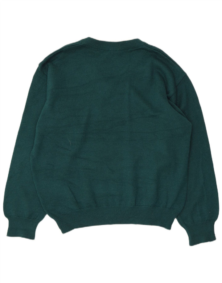 Vintage Womens V-Neck Jumper Sweater IT 50 XL Green Argyle/Diamond Wool