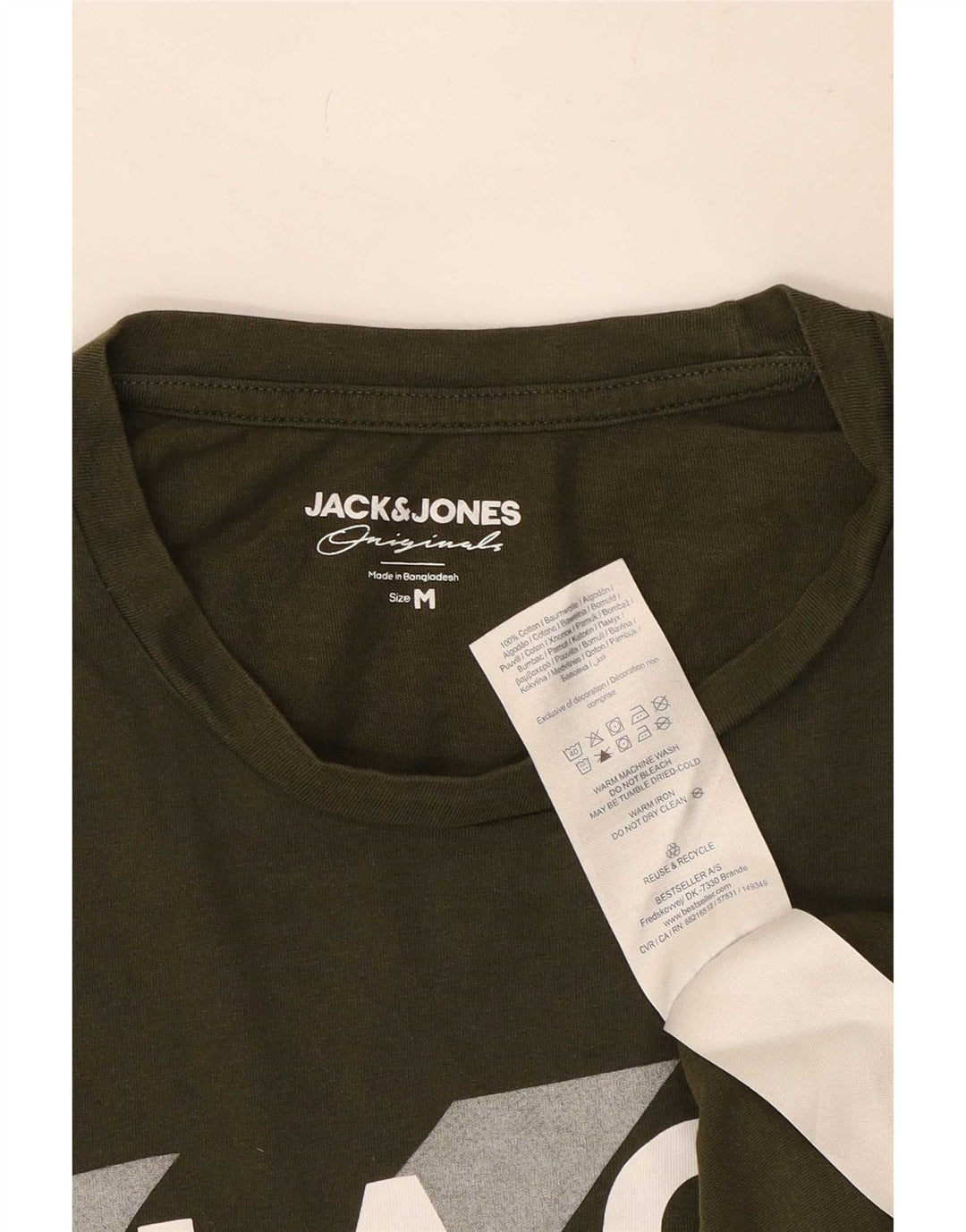 Jack & Jones Mens Graphic T-Shirt Top Medium Khaki Cotton