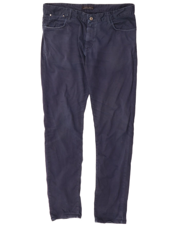 Zara Mens Slim Casual Trousers EU 46 XL W36 L34 Navy Blue Cotton