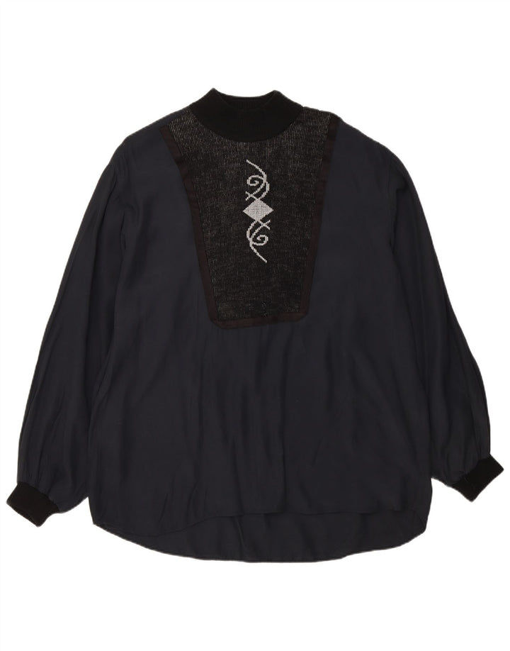 VINTAGE Womens Oversized Long Sleeve Blouse Top UK 14 Medium Black Viscose
