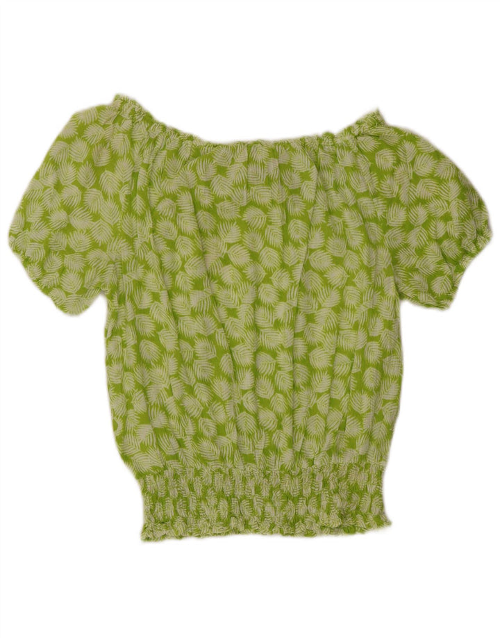 MICHAEL KORS Womens Oversized Off Shoulder Top UK 10 Small Green Floral