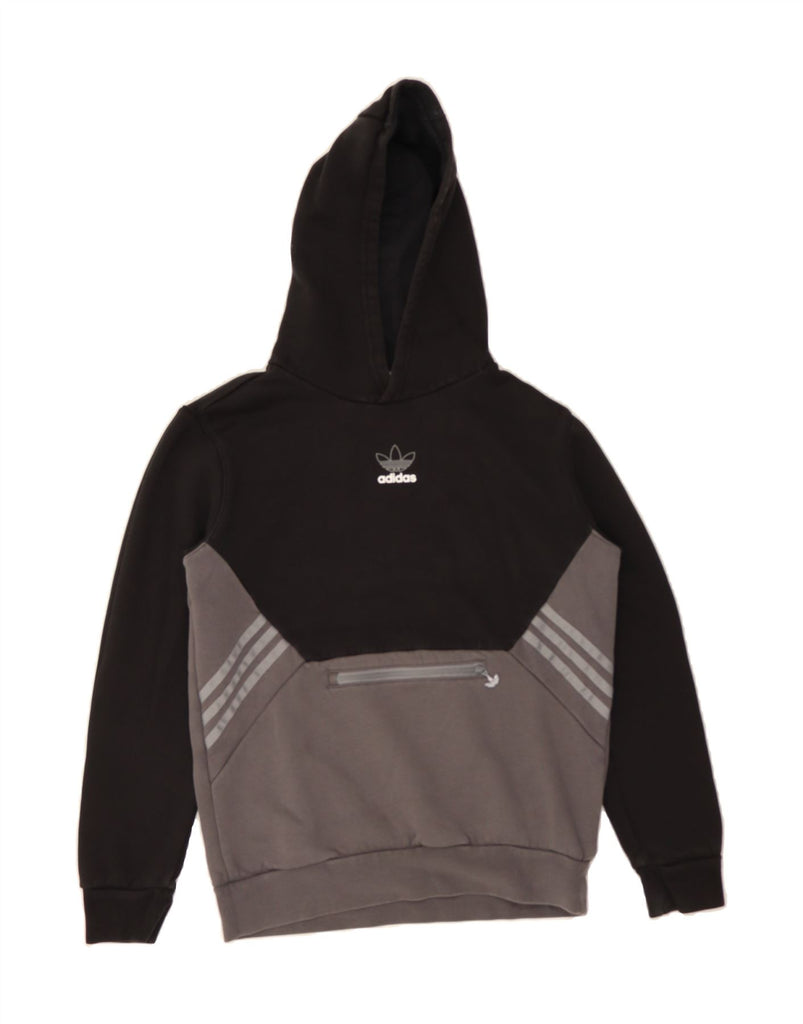 ADIDAS Boys Hoodie Jumper 13-14 Years Black Colourblock Cotton Vintage Adidas and Second-Hand Adidas from Messina Hembry 