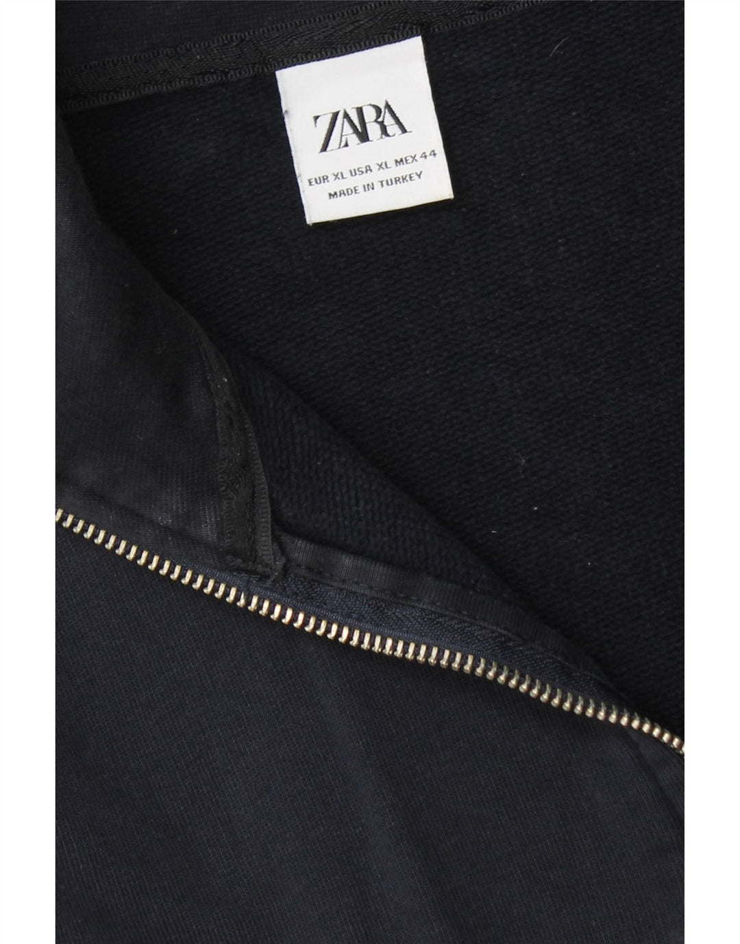 ZARA Mens Zip Neck Sweatshirt Jumper XL Navy Blue Cotton Vintage Zara and Second-Hand Zara from Messina Hembry 
