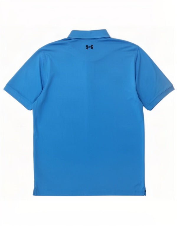 Under Armour Mens Heat Gear Polo Shirt Large Blue Striped Polyester