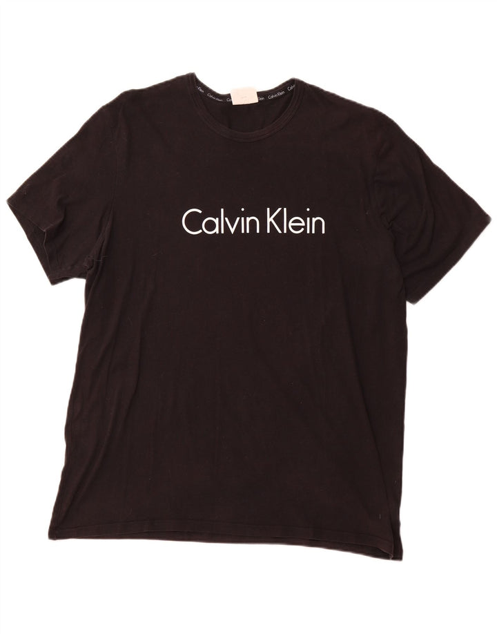 CALVIN KLEIN Mens Graphic T-Shirt Top Large Black Cotton