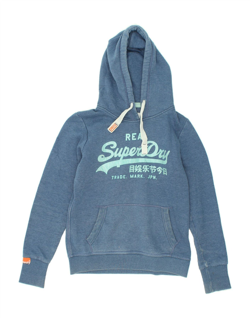 SUPERDRY Womens Graphic Hoodie Jumper UK 14 Medium Navy Blue Cotton | Vintage Superdry | Thrift | Second-Hand Superdry | Used Clothing | Messina Hembry 