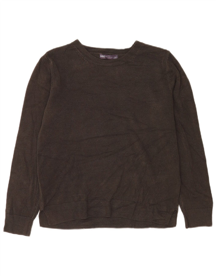 Marks & Spencer Womens Boat Neck Jumper Sweater UK 14 Medium Brown Acrylic