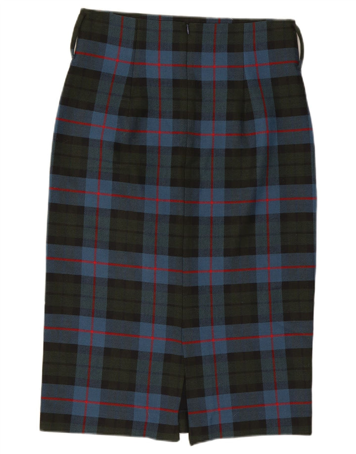 Zara Womens Midi Pencil Skirt Large W32  Blue Plaid Polyester