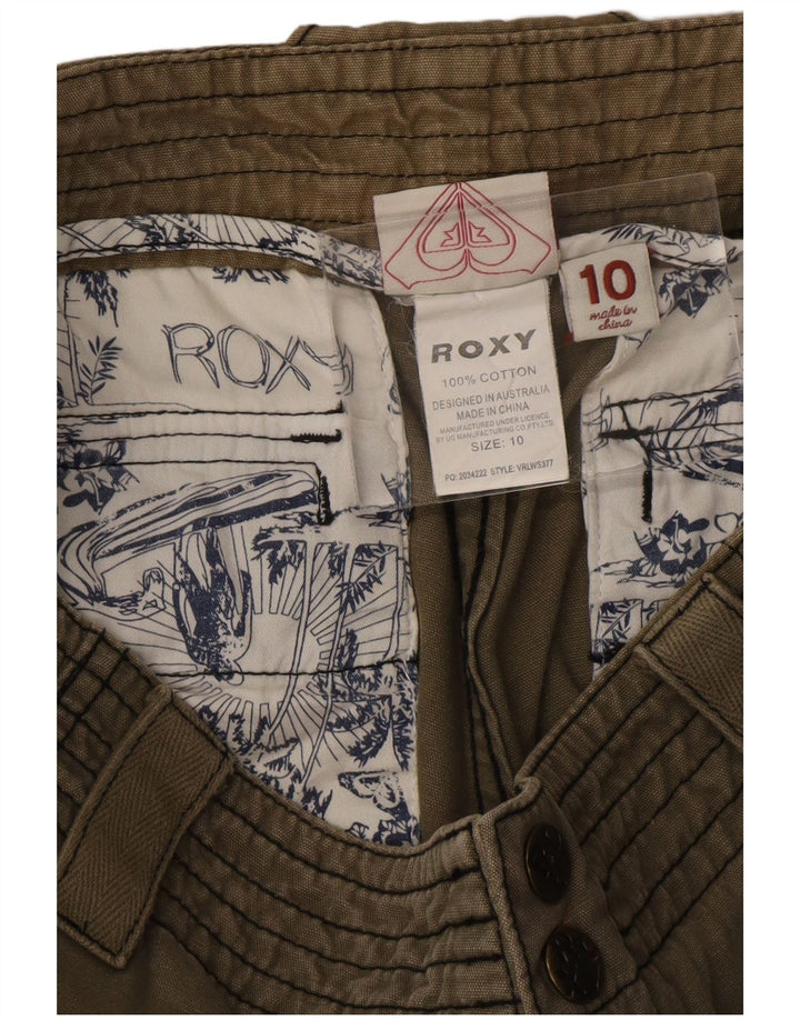 ROXY Womens Graphic Mid Rise Cargo Shorts US 10 Large W29  Khaki Cotton