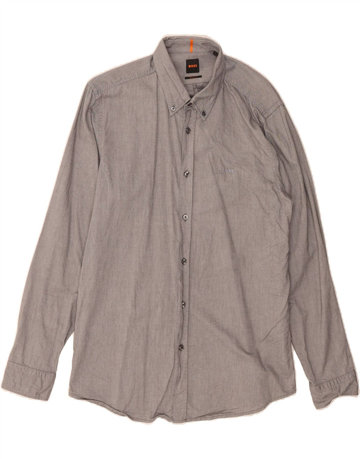 HUGO BOSS Mens Regular Fit Shirt Large Grey Cotton Vintage Hugo Boss and Second-Hand Hugo Boss from Messina Hembry 