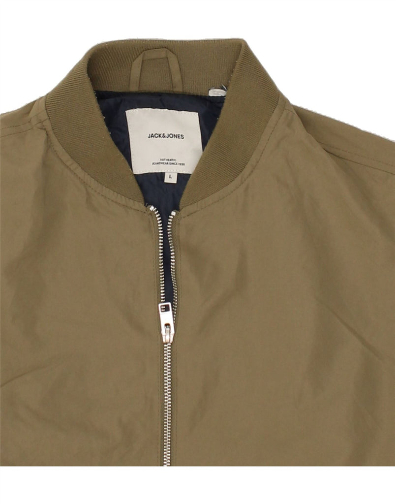 JACK & JONES Mens Bomber Jacket UK 40 Large Khaki Polyester Vintage Jack & Jones and Second-Hand Jack & Jones from Messina Hembry 