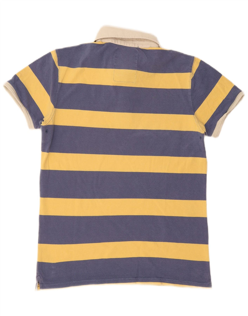 SCOTCH & SODA Mens Rugby Polo Shirt Large Navy Blue Striped Cotton Vintage Scotch & Soda and Second-Hand Scotch & Soda from Messina Hembry 