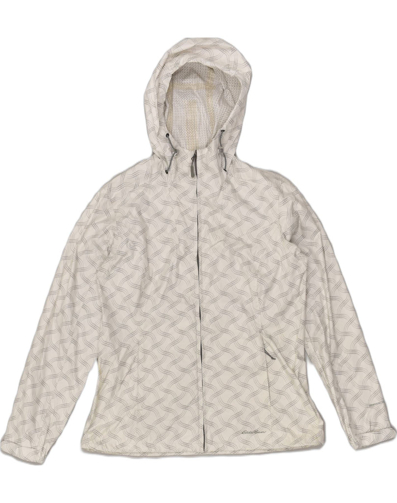 EDDIE BAUER Womens Hooded Rain Jacket UK 14 Medium White Check Nylon | Vintage Eddie Bauer | Thrift | Second-Hand Eddie Bauer | Used Clothing | Messina Hembry 