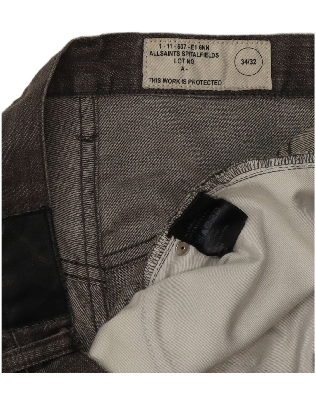 All Saints Mens Straight Jeans W34 L26 Grey Cotton