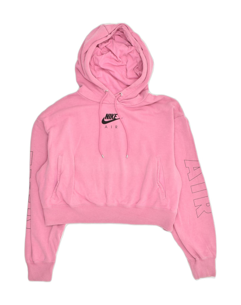 NIKE Womens Oversized Crop Hoodie Jumper UK 14 Medium Pink Cotton | Vintage Nike | Thrift | Second-Hand Nike | Used Clothing | Messina Hembry 