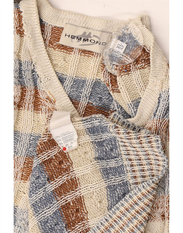 Hemmond Mens V-Neck Jumper Sweater  XL Multicoloured Check Cotton