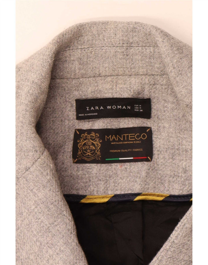 Zara Womens Double Breasted Coat UK 14 Medium Grey Wool