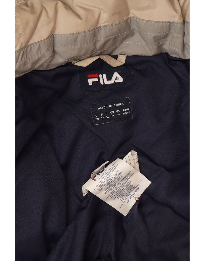 FILA Mens Hooded Padded Jacket UK 38 Medium Beige Polyester