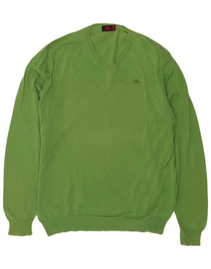 Kappa Mens V-Neck Jumper Sweater Large Green Cotton