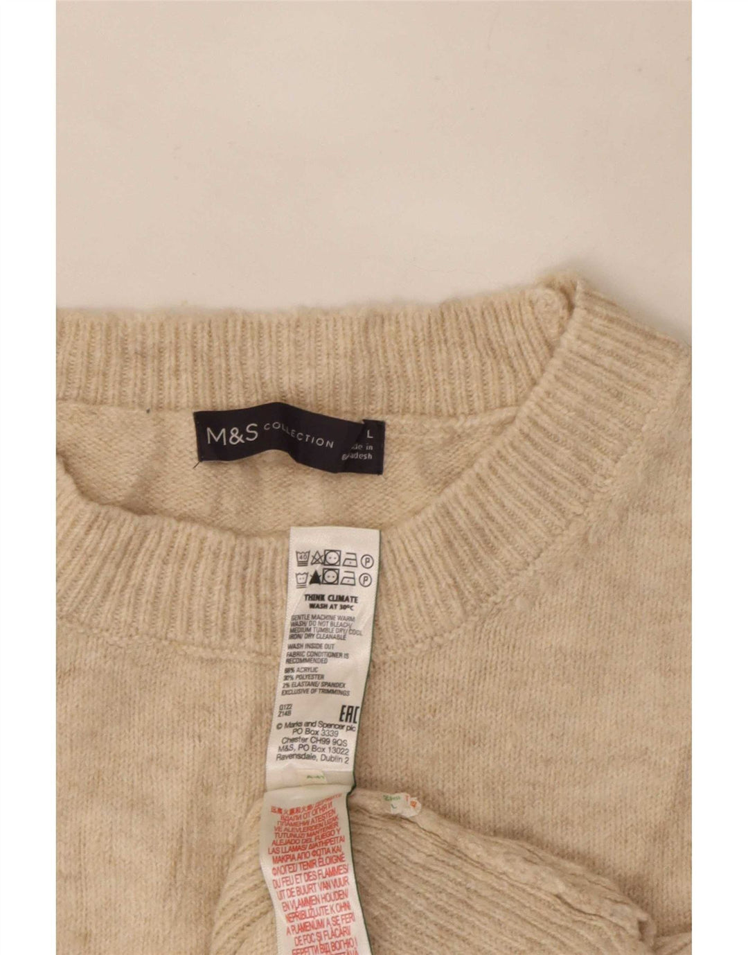 Marks & Spencer Womens Vest Tank Top UK 16 Large Beige Acrylic