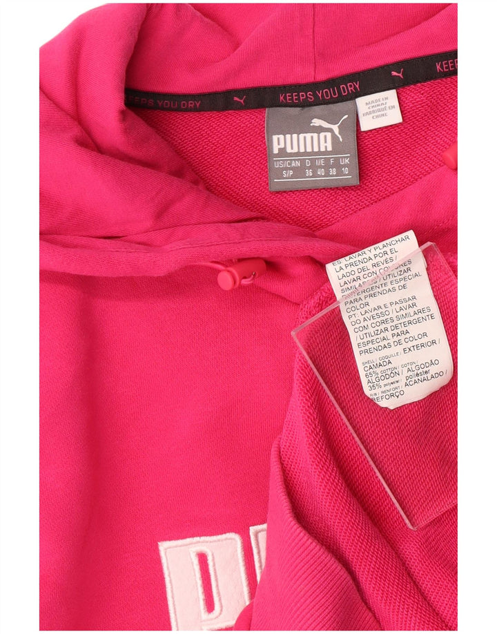PUMA Womens Graphic Hoodie Jumper UK 10 Small  Pink Cotton