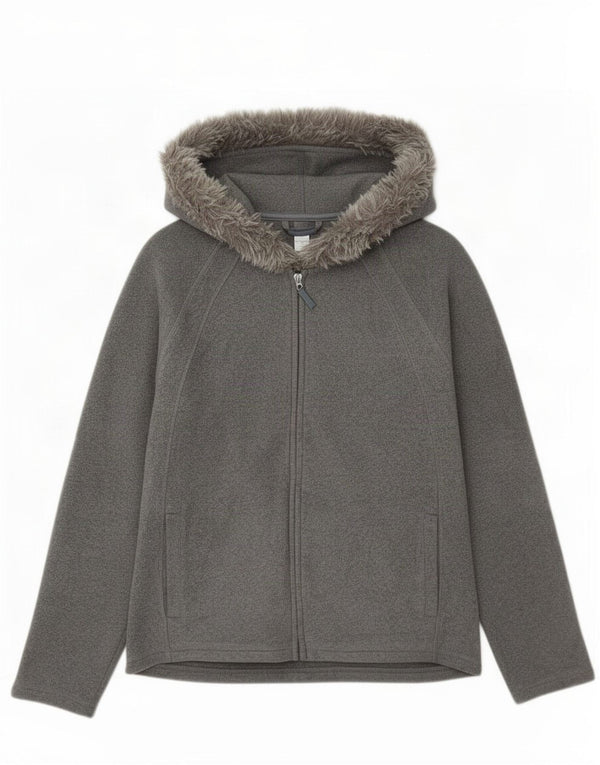 Marks & Spencer Womens Hooded Fleece Jacket UK 14 Medium Grey Polyester