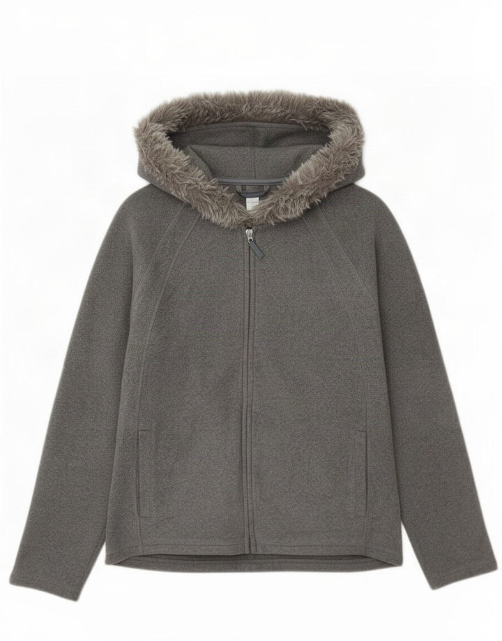 Marks & Spencer Womens Hooded Fleece Jacket UK 14 Medium Grey Polyester