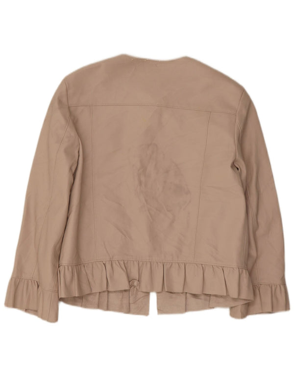 Zara Womens 3/4 Sleeve Faux Leather Bolero Jacket UK 12 Medium Beige