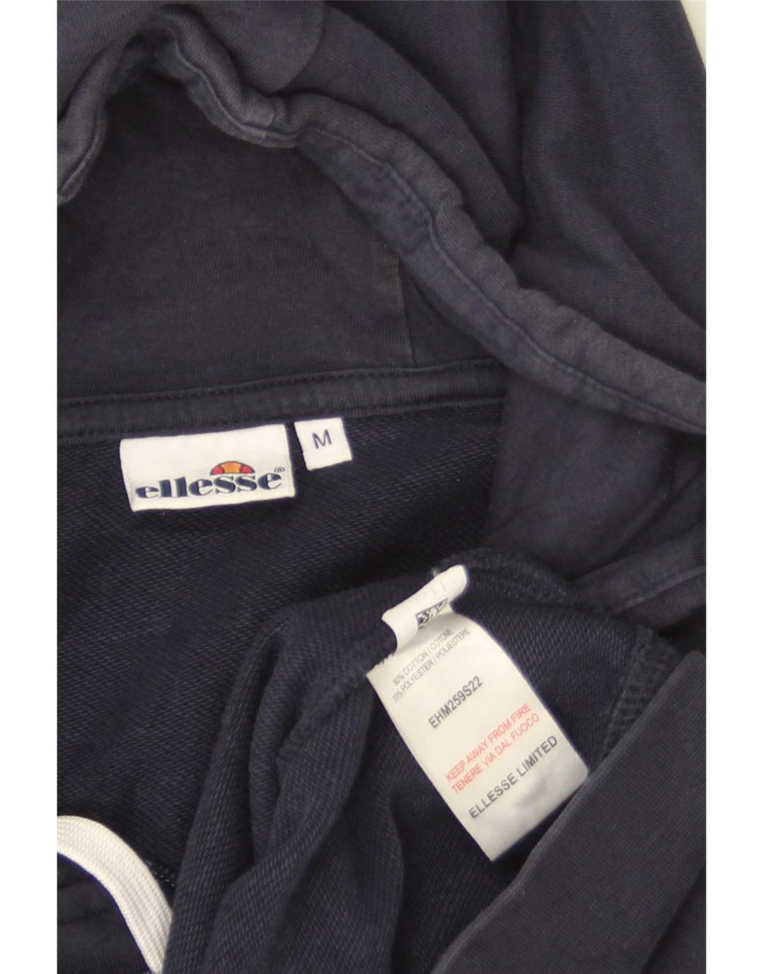 Ellesse Mens Zip Hoodie Sweater Medium Navy Blue Striped Cotton