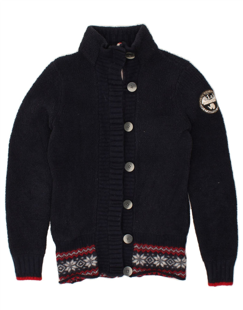 NAPAPIJRI Womens Cardigan Sweater UK 10 Small Navy Blue Fair Isle | Vintage Napapijri | Thrift | Second-Hand Napapijri | Used Clothing | Messina Hembry 