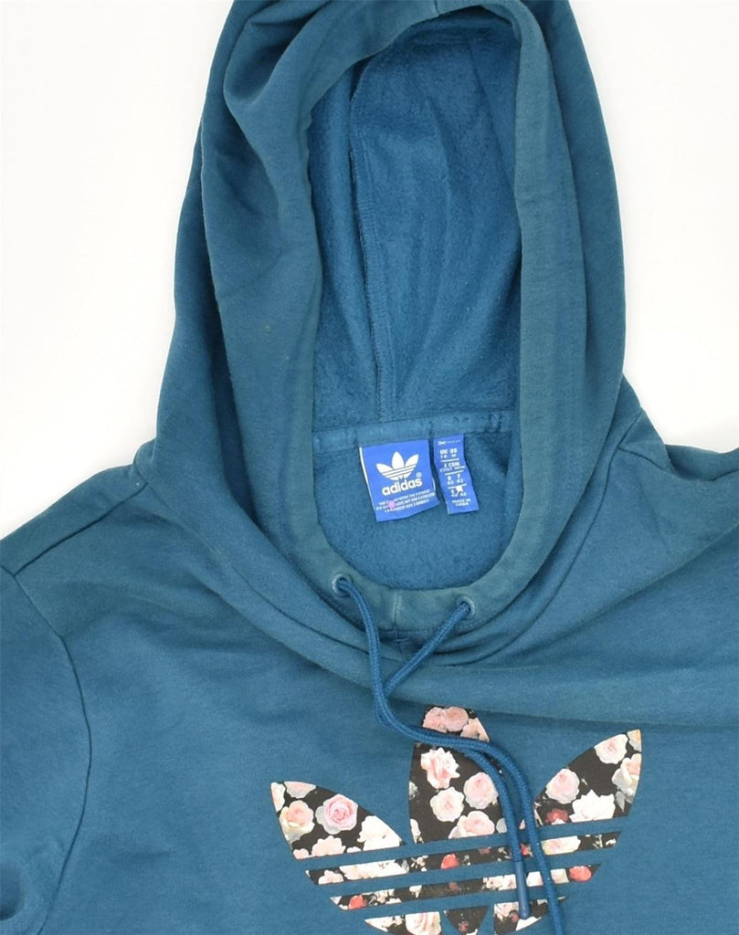 ADIDAS Womens Graphic Hoodie Jumper UK 14 Large  Blue Cotton | Vintage Adidas | Thrift | Second-Hand Adidas | Used Clothing | Messina Hembry 