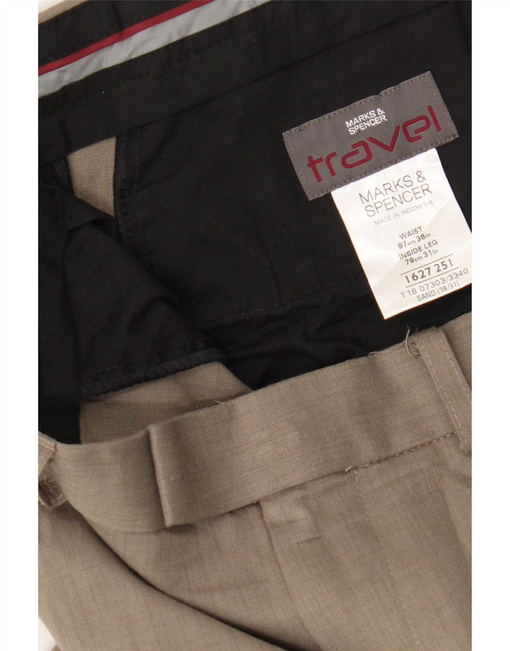 Marks & Spencer Mens Straight Suit Trousers W38 L31 Beige Polyester