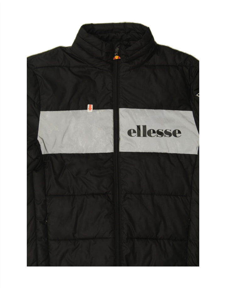ELLESSE Mens Graphic Padded Jacket UK 36 Small Black Colourblock Polyester Vintage Ellesse and Second-Hand Ellesse from Messina Hembry 
