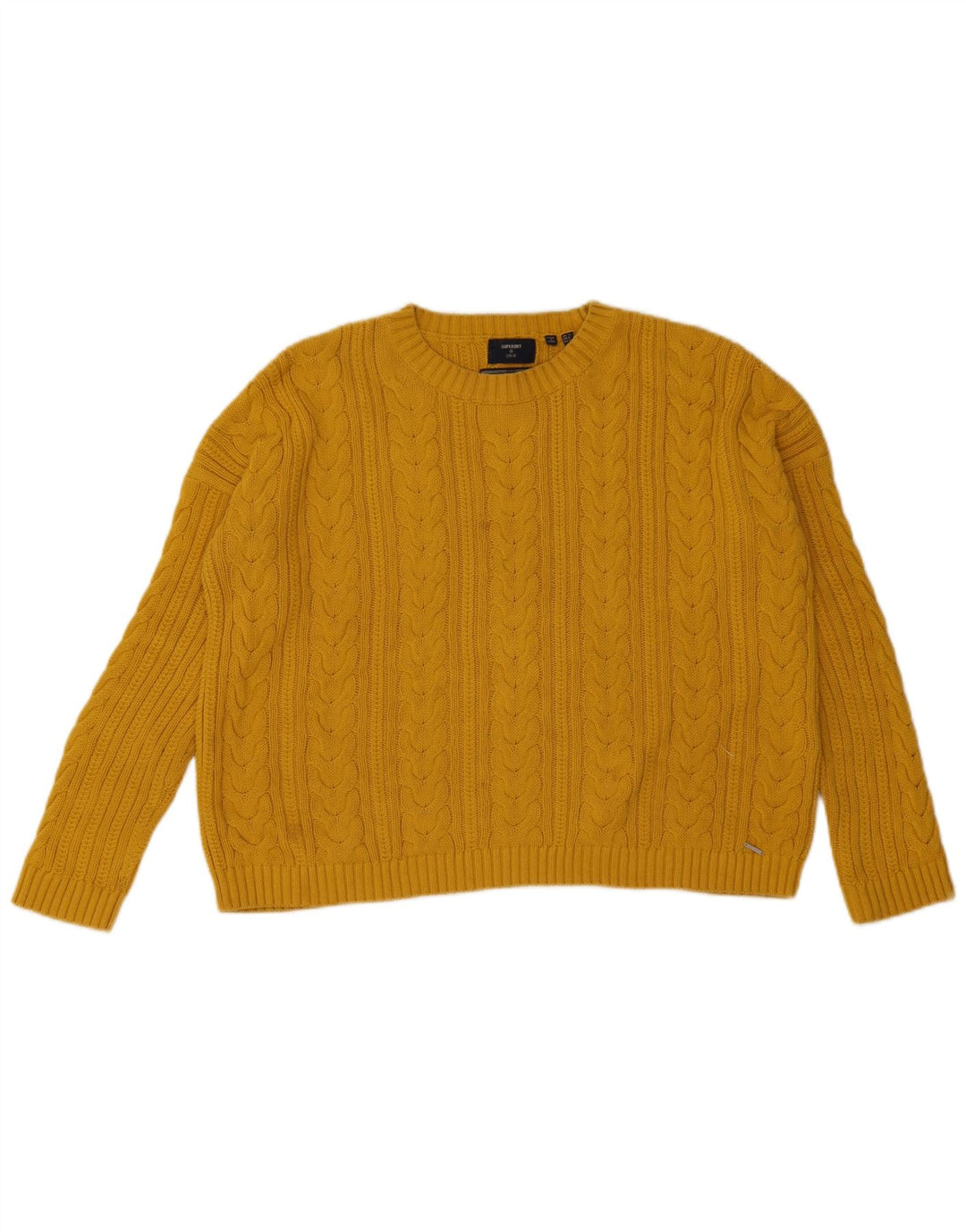 Superdry Womens Oversized Crew Neck Jumper Sweater UK 10 Small Yellow